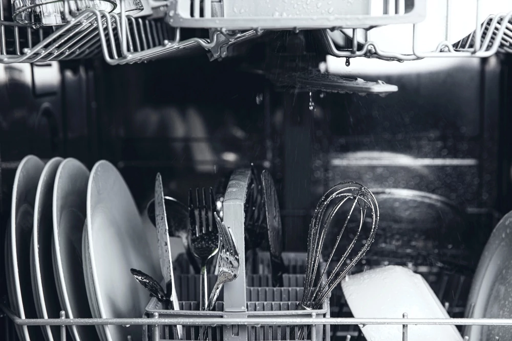 loaded commercial dishwasher