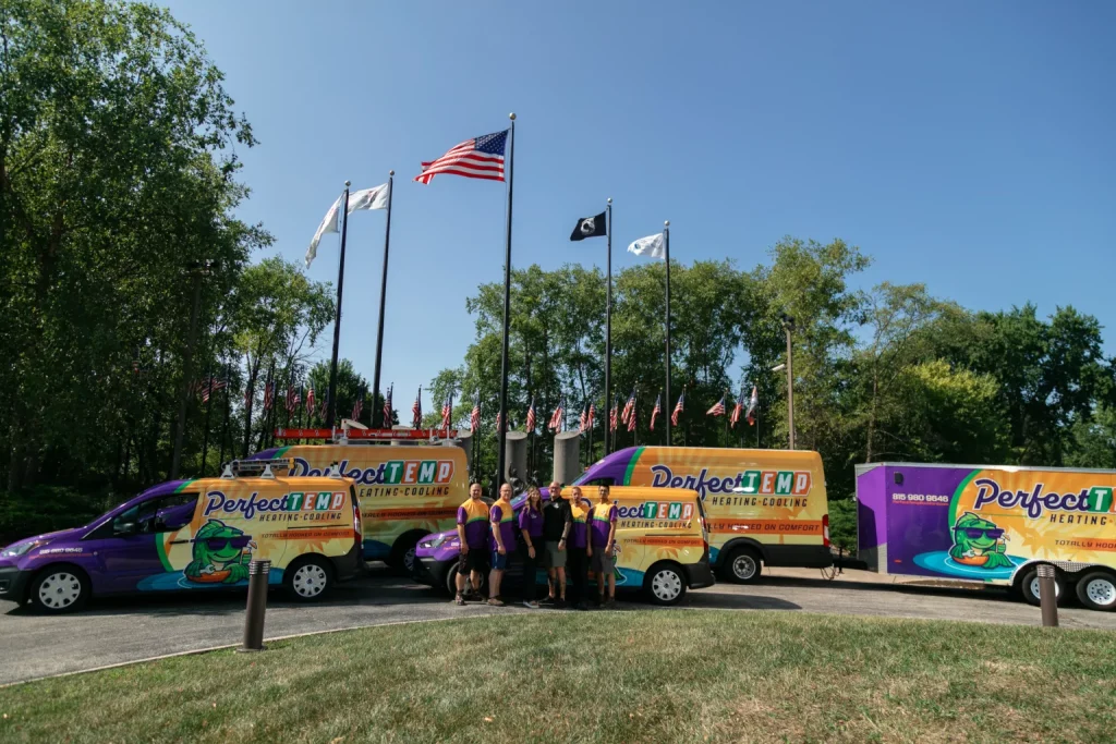 perfect temp team and company fleet in a park full of american flags
