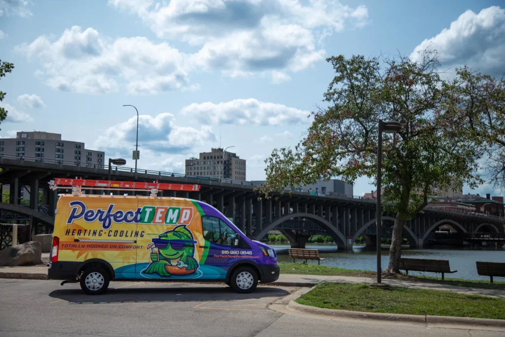 perfect temp van next to a tree