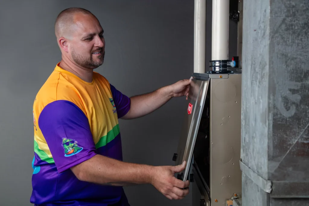 perfect temp worker completing furnace repair