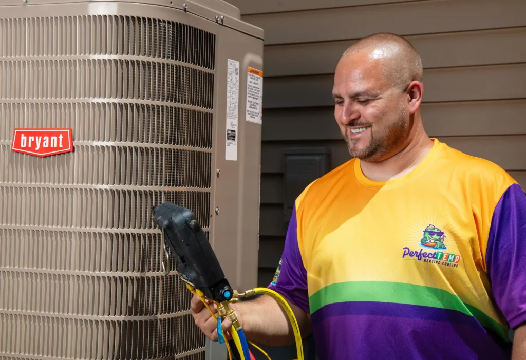 perfect temp worker looking at heat pump gas levels