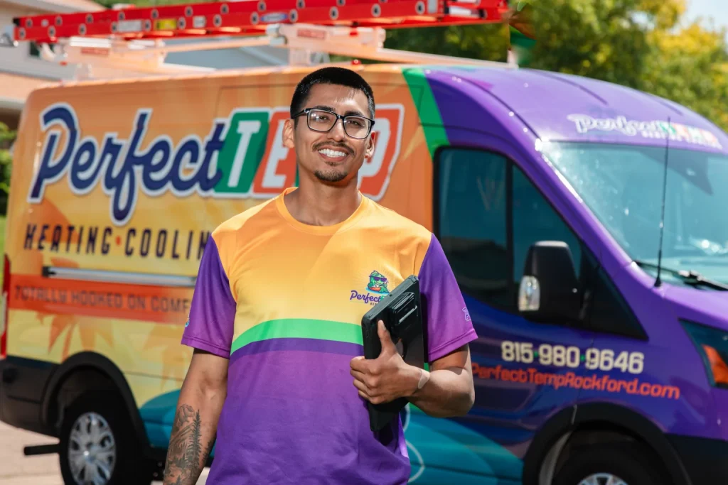 smiling worker and perfect temp van