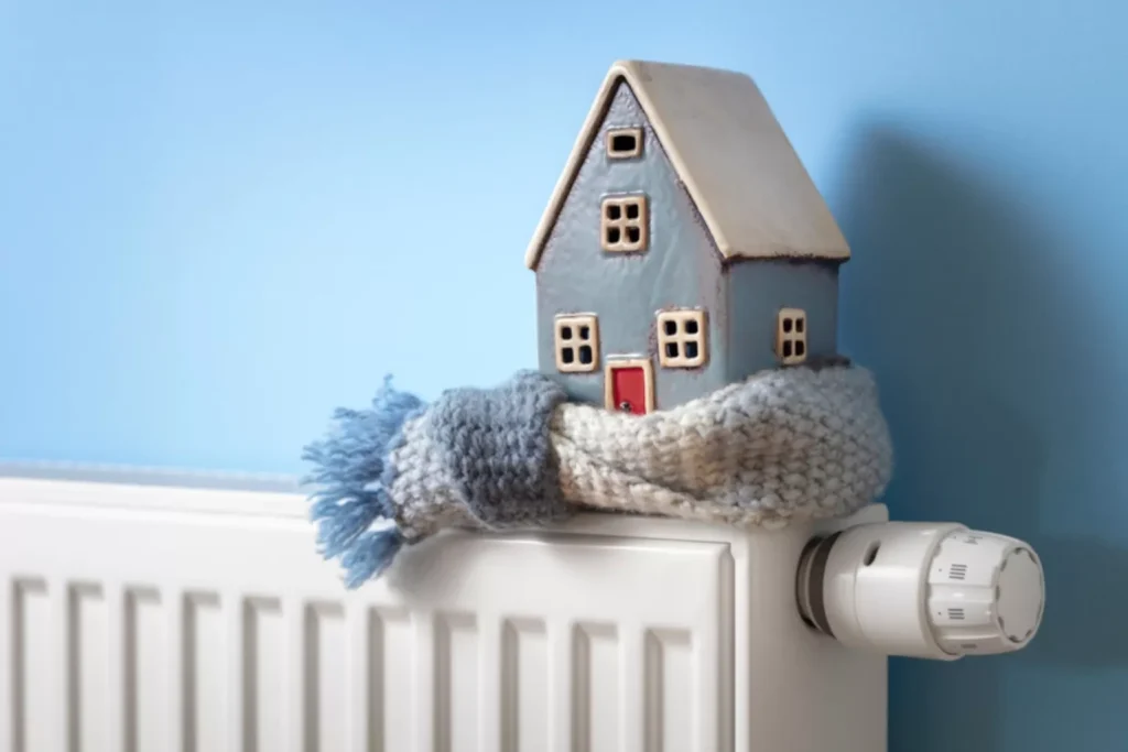 small house with a scarf on top of a radiator heater