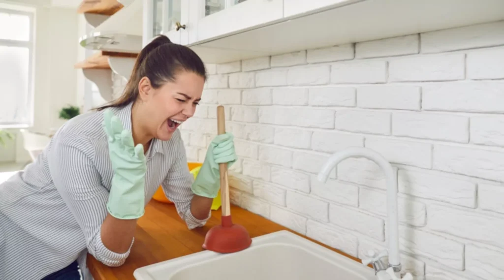 angry woman because of plumbing issues