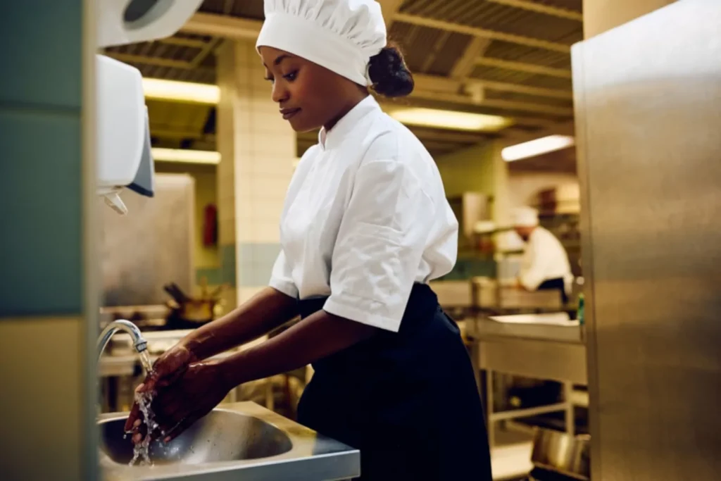 restaurant chef washing hands