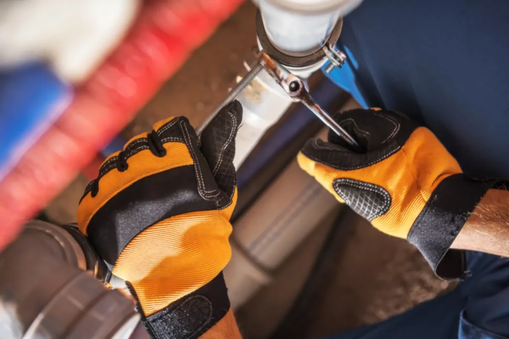 Plumber fixing commercial plumbing pipes