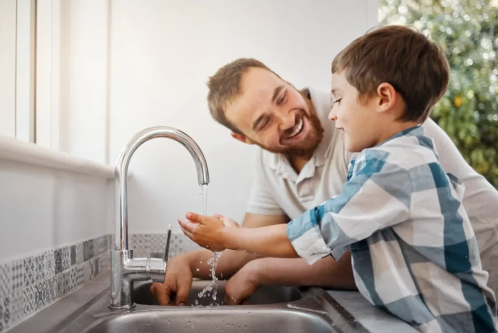 family washing hands