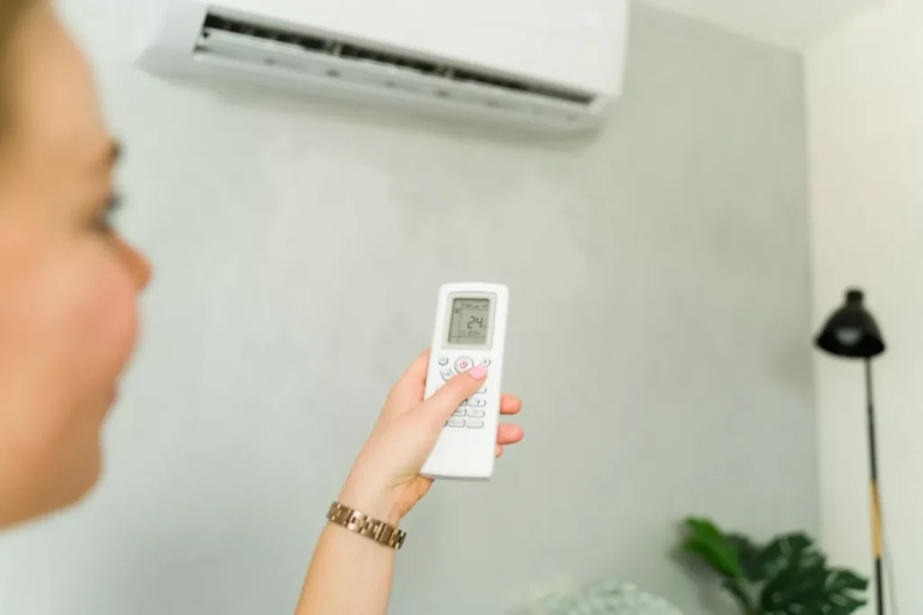 woman using mini split controller