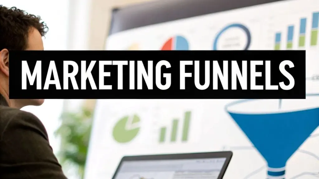 Graph and funnel for marketing strategy planning.