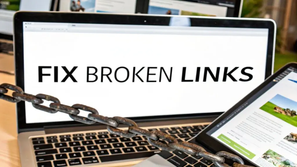 Laptop displaying 'Fix Broken Links' message