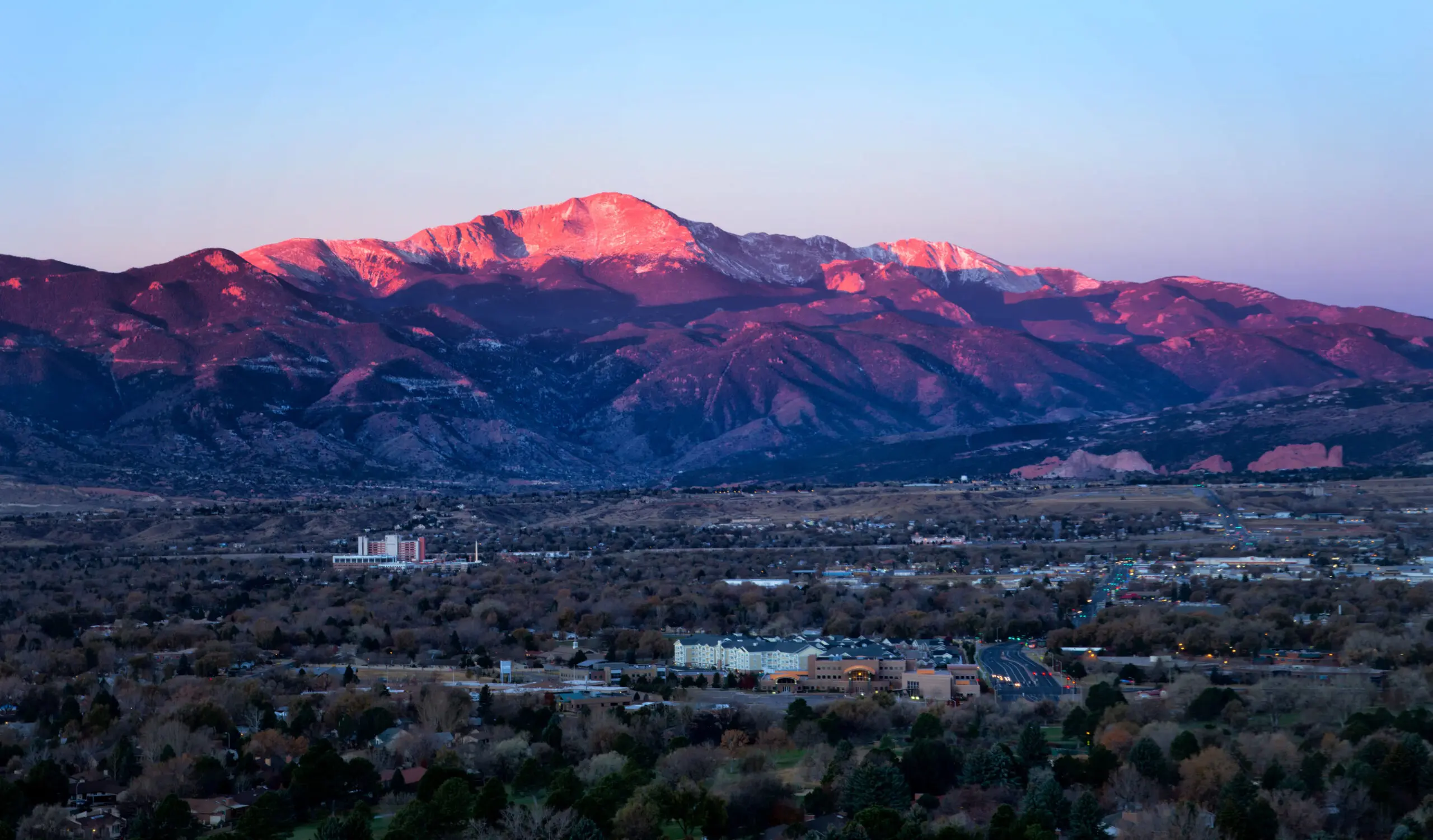 Sunrise on Pikes Peak above Colorado Springs, Colorado