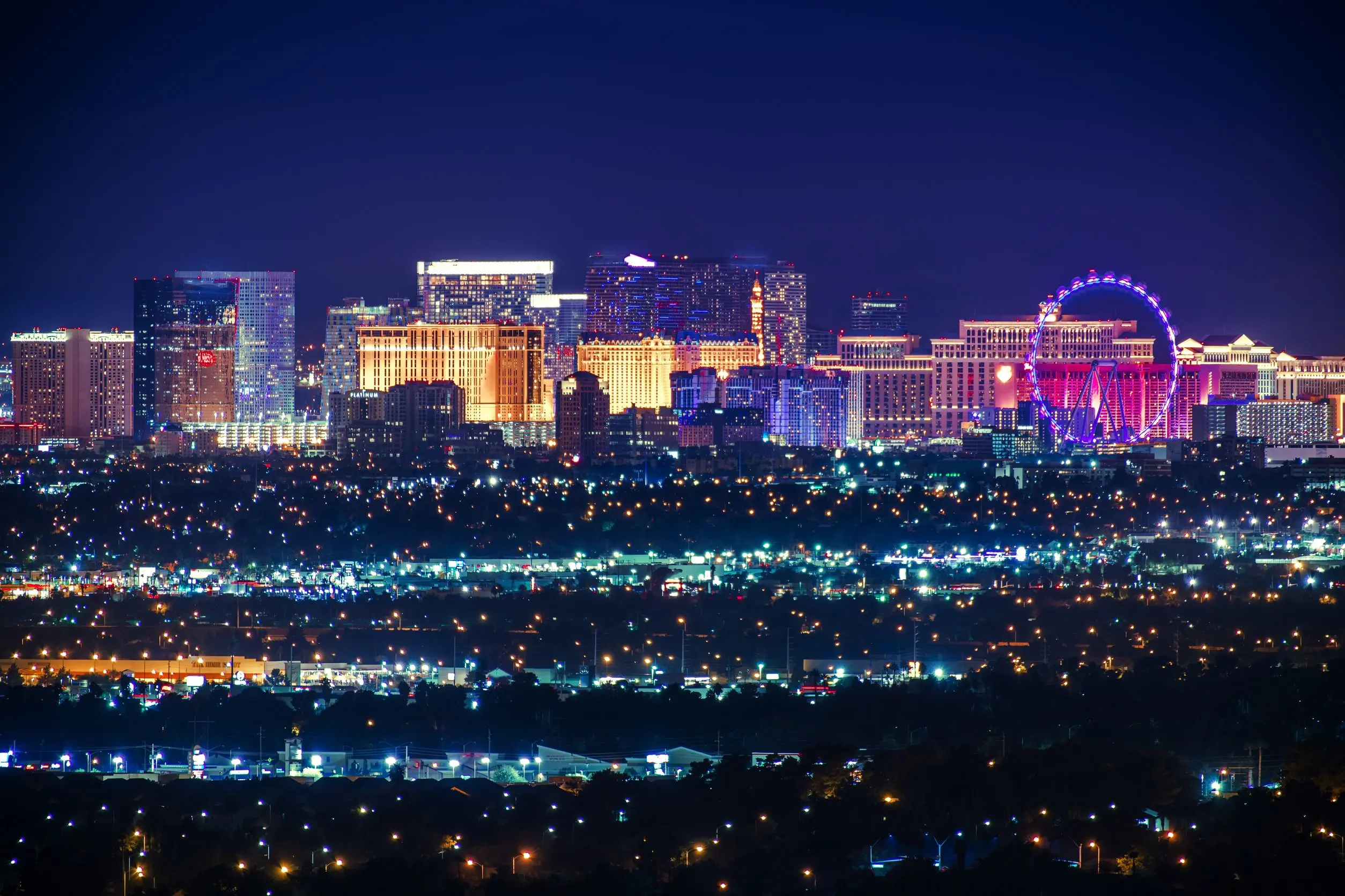Nevada USA City of Las Vegas Skyline and Cityscape at Night.
