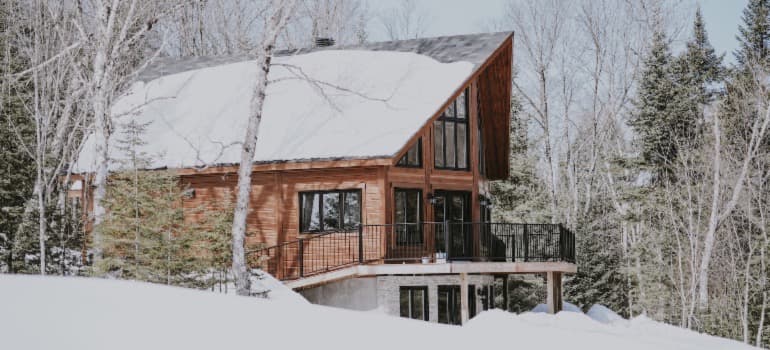 A roof covered with snow and ice
