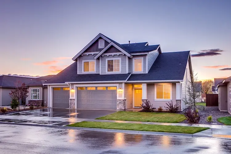 A house with a modern blue roof