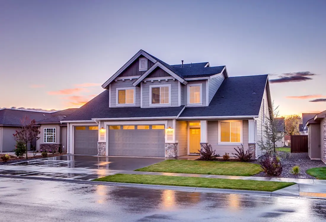 A grey house at the twilight.