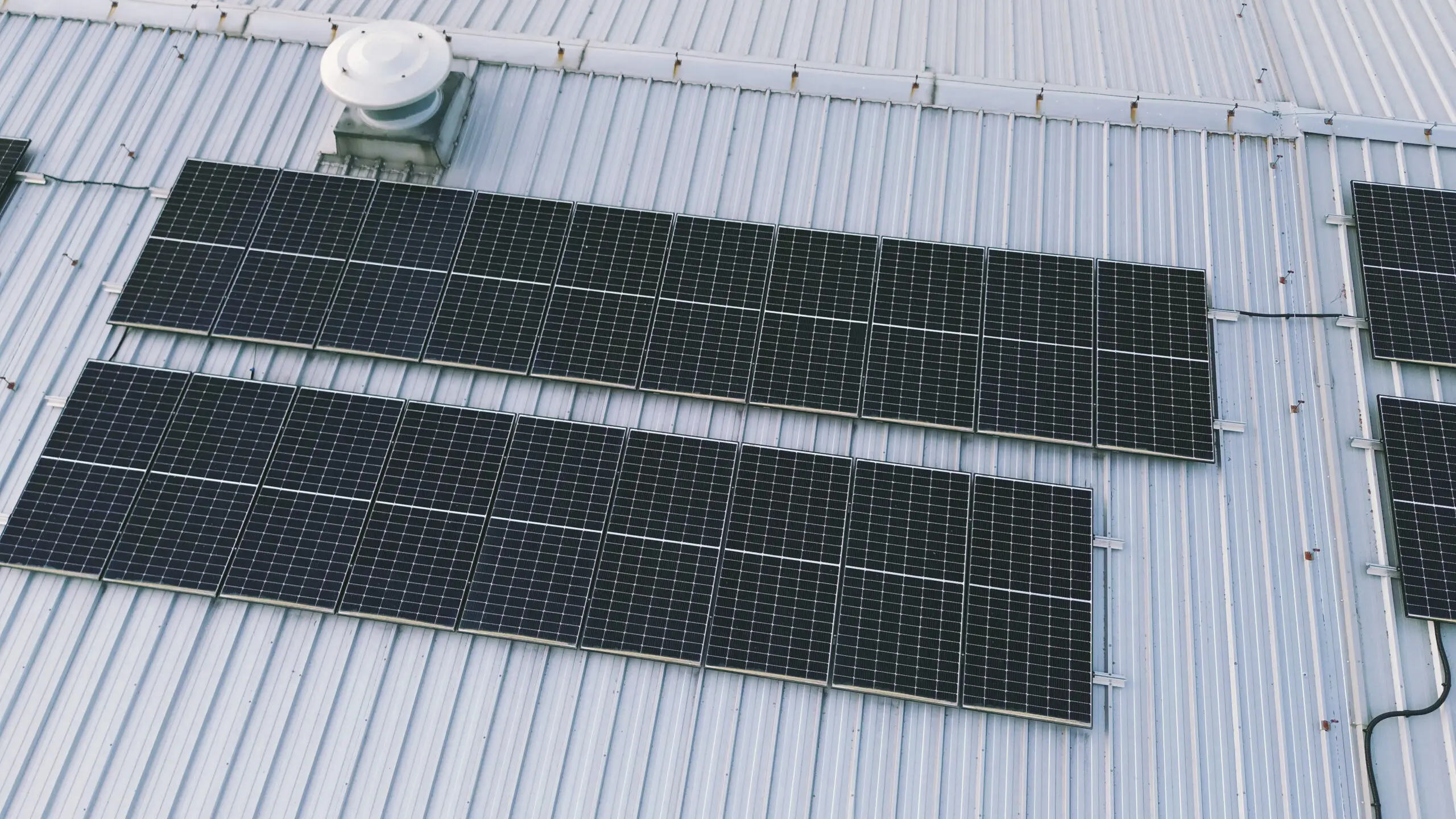 Modern solar panels on commercial rooftop