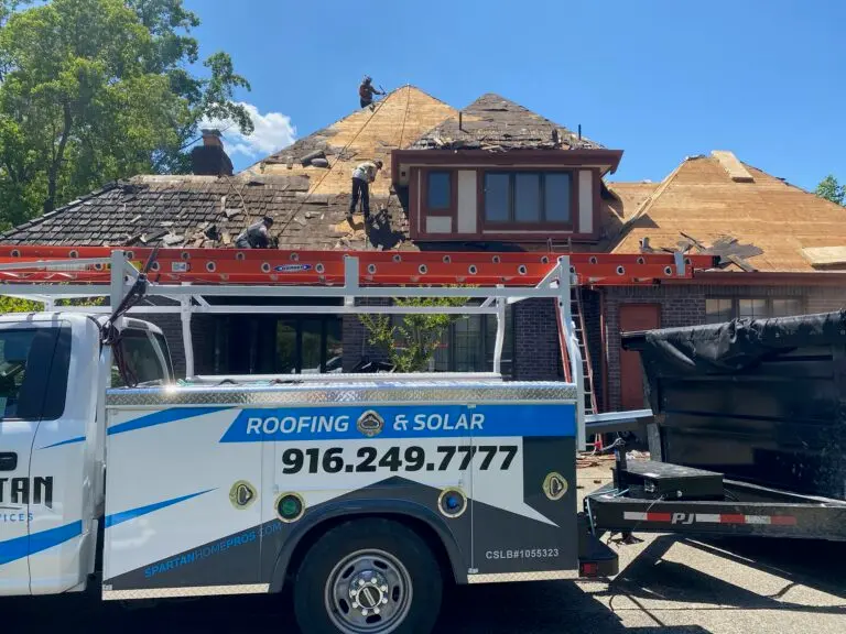 roofing rancho cordova ca branded truck in front of house roof replacement