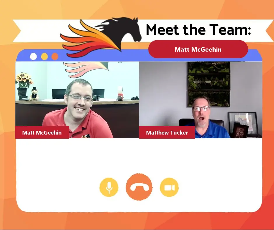Meet the Team graphic: Pegasus CEO Matthew Tucker interviews Central Dispatcher Matt McGeehin