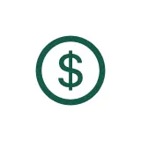 Minimalist green line-art icon of a dollar sign inside a circle for increased property value.