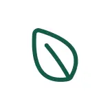 Minimalist green line-art icon of a single leaf inside a white circle for environmental benefits.