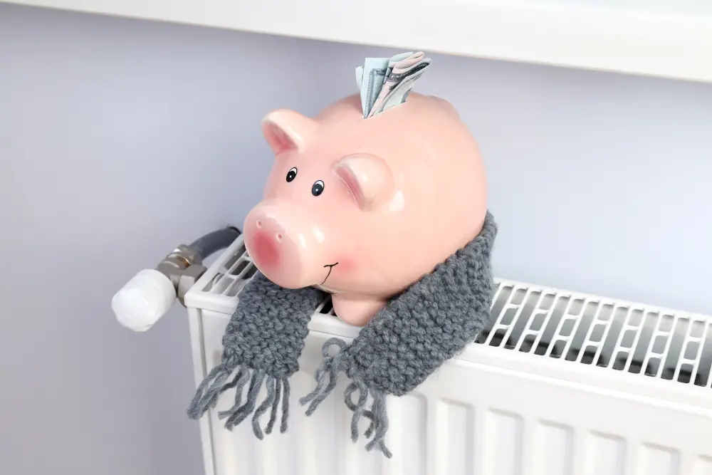Tips for Lowering Heating Bills in Azle - Pink plaster biggy bank on top of a radiator heater