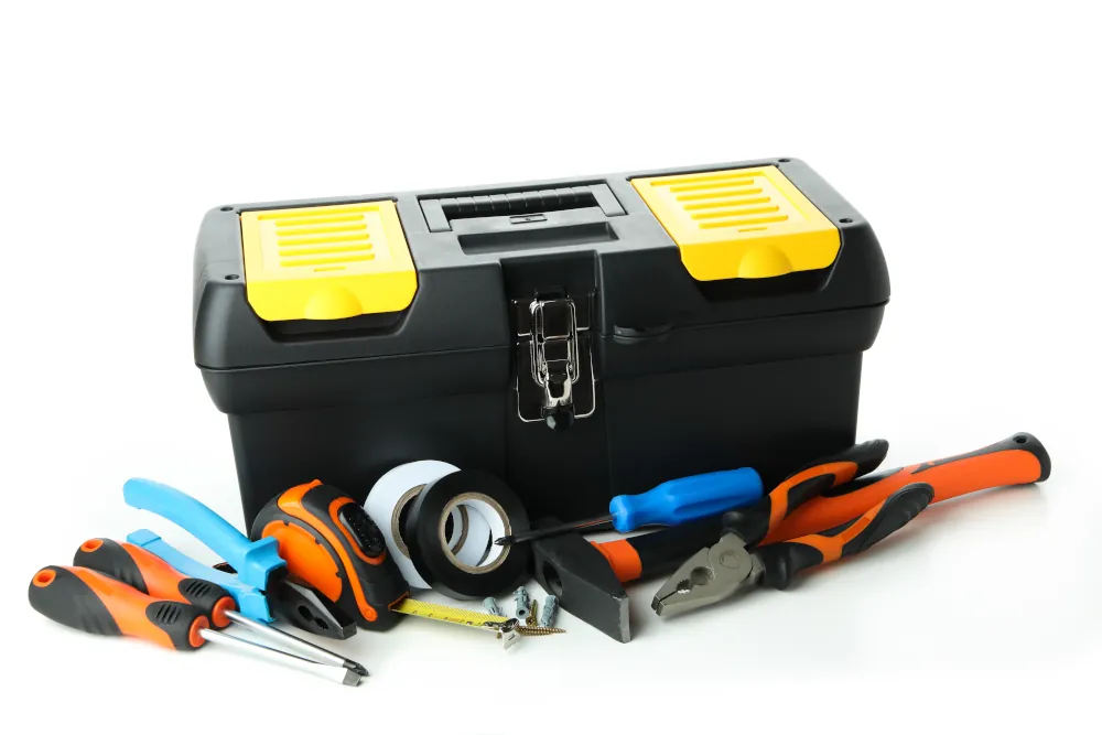 Tool box with tools around it.