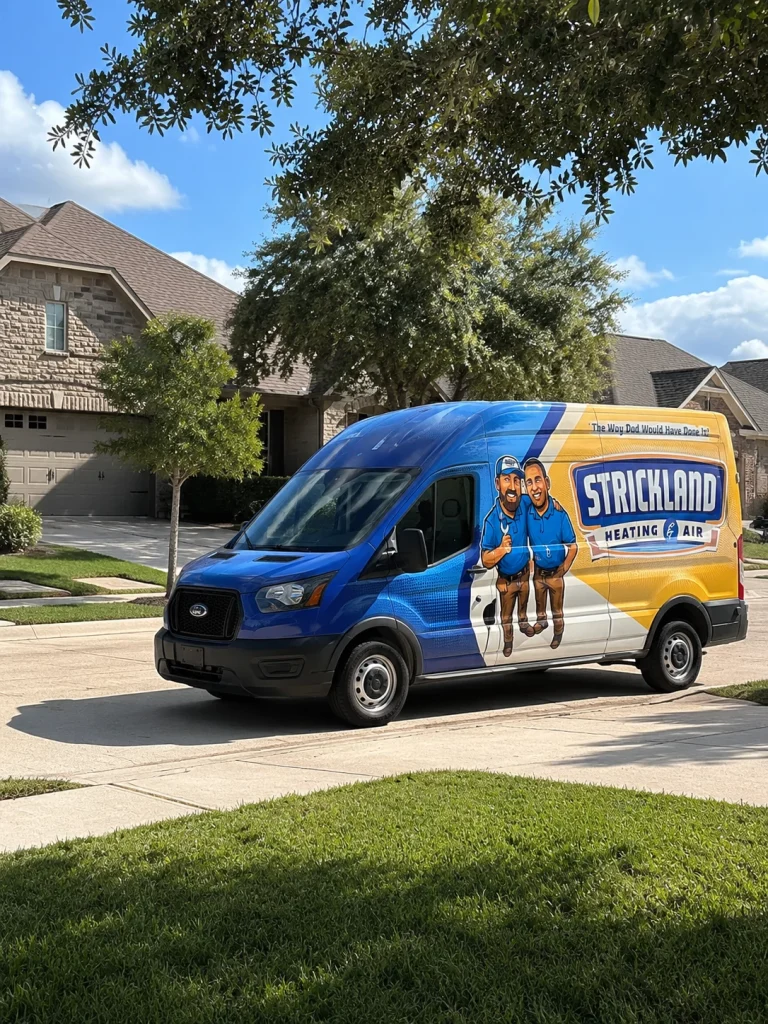 Strickland van parked on residential street