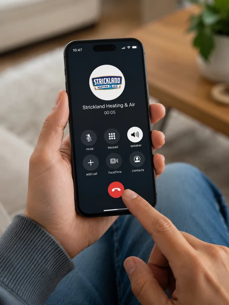 Smartphone calling Strickland heating and air