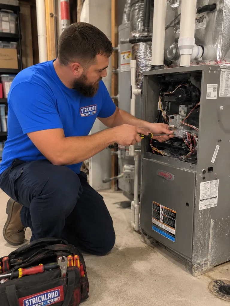 Strickland technician working on furnace