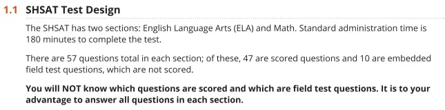 Description of field questions from 2020-2021 SHSAT handbook