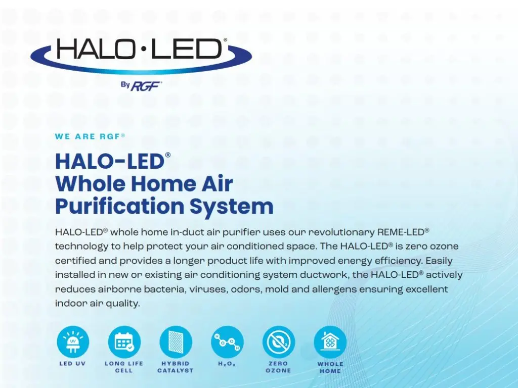 Halo LED air purification system sales sheet page 1 from Berner A/C & Heat