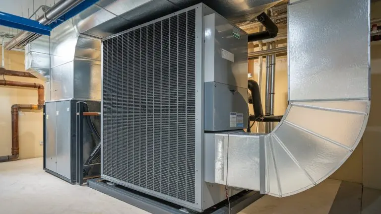 Large air handler unit in an HVAC system showing components and installation