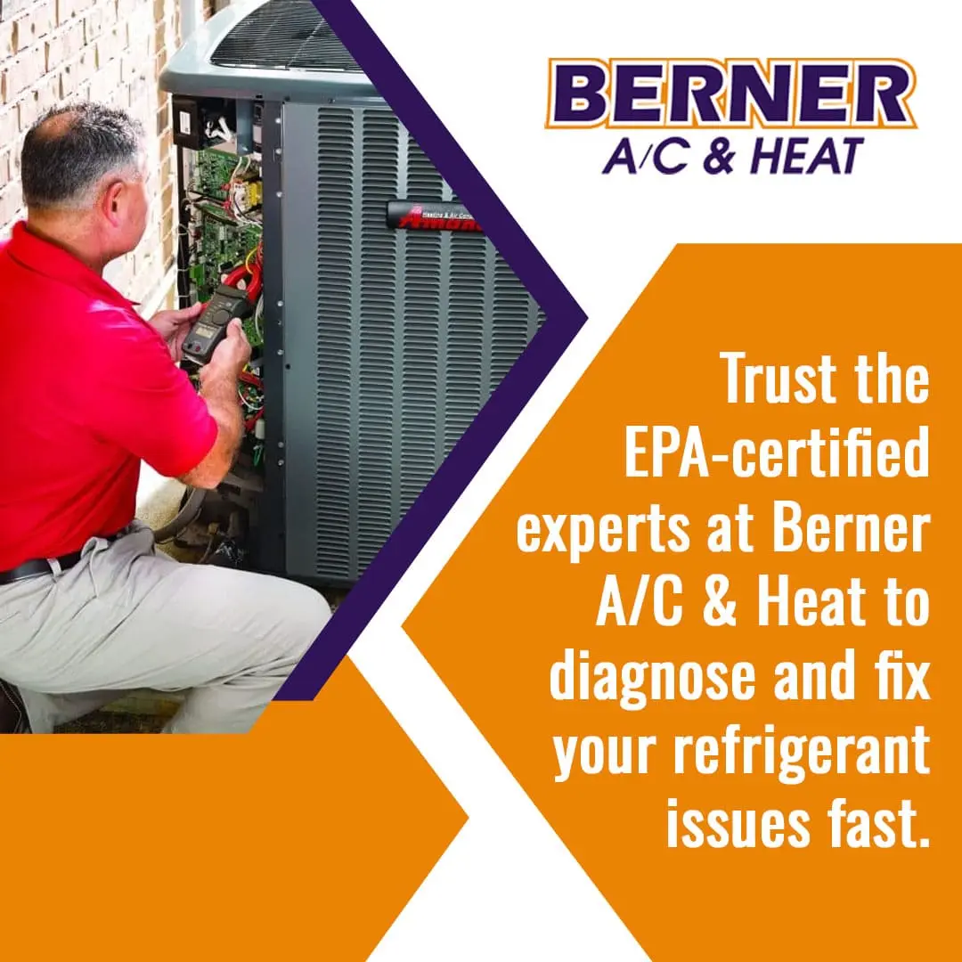 EPA-certified HVAC technician diagnosing refrigerant problem on residential air conditioning system