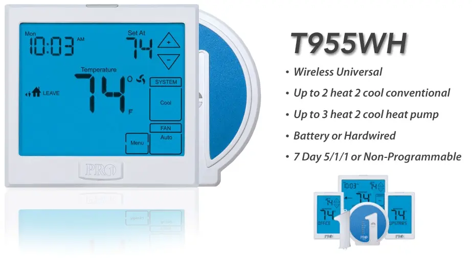 Pro1 T955WH wireless programmable thermostat for HVAC control