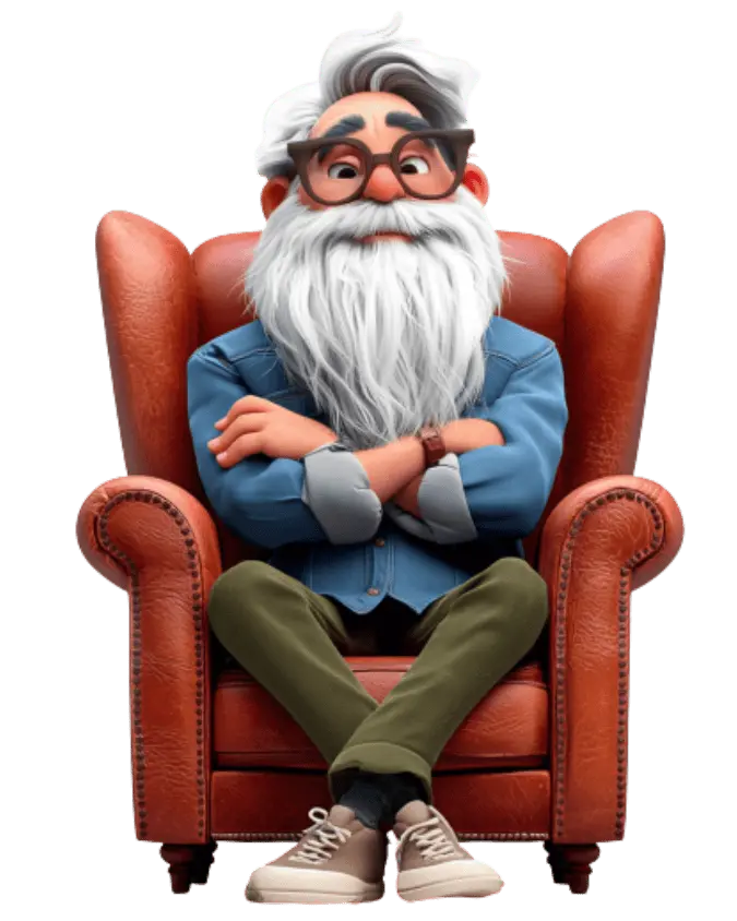 white beard ai in leather chair
