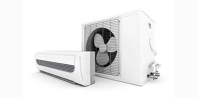 Split system air conditioner with a wall-mounted unit and outdoor compressor in a clean, white design.