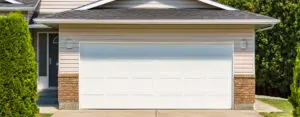 brown home with white garage door