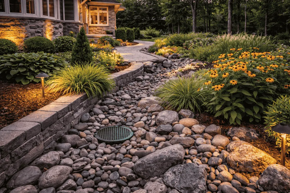 Finished outdoor living space in a Village Green landscape