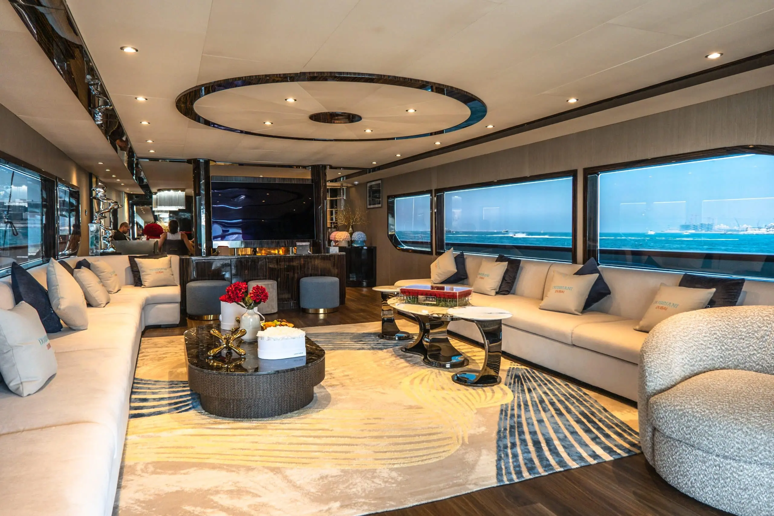 Bright luxury cabin inside Sapphire 150 Yacht Dubai charter