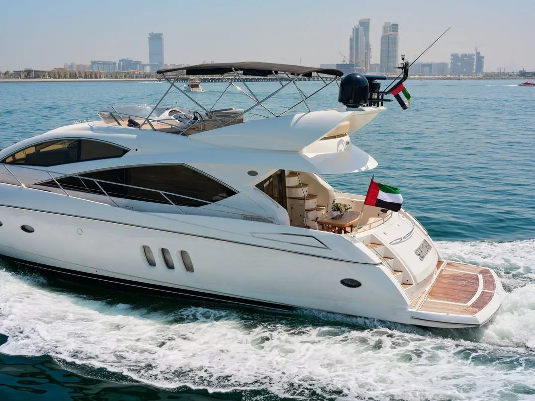 A yacht from the wider Dubriani collection cruising in Dubai