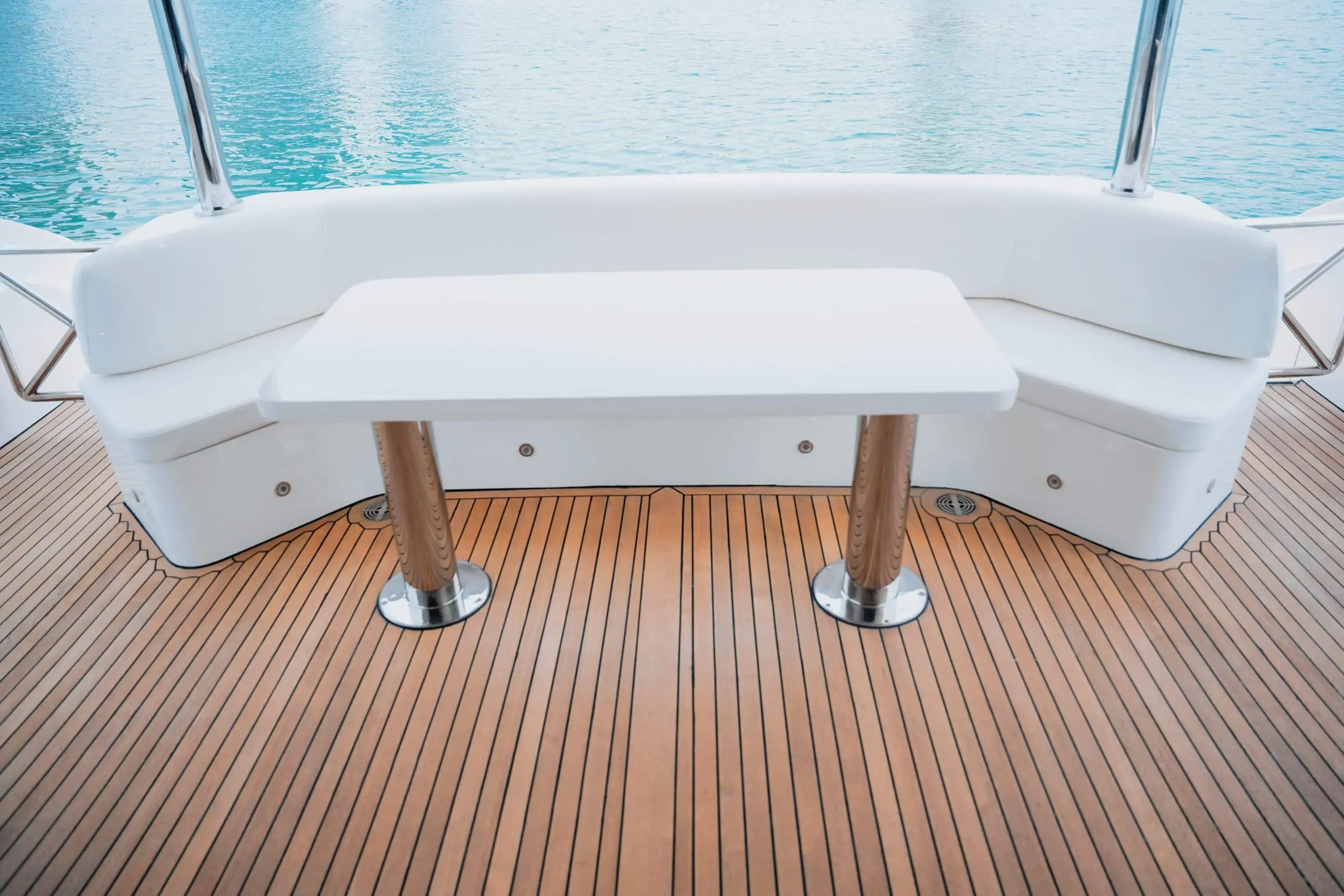 Carina 75 yacht outdoor seating area with sea view