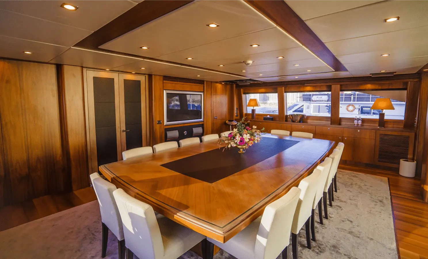 Sunseeker 40M formal dining room with polished wood table