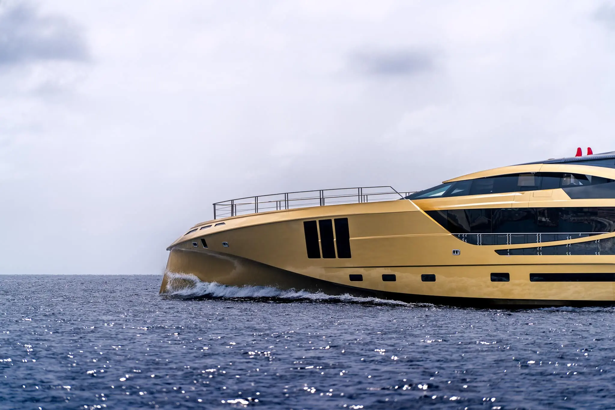 SuperSport 48 bow section cutting through calm water underway