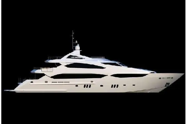 Sunseeker 40M tri-deck profile — shipyard render on black