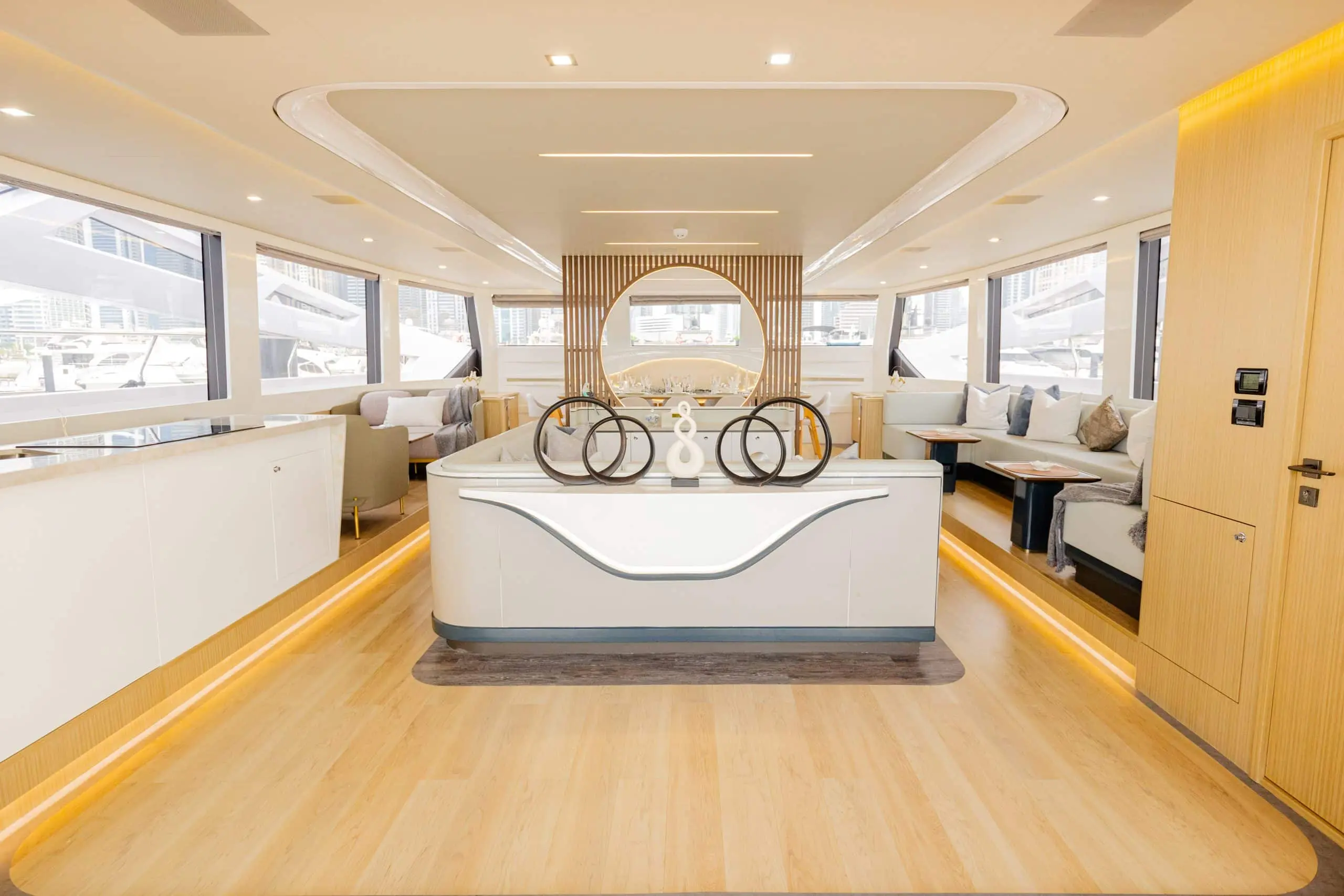 Zirve 72 luxury yacht interior with panoramic windows and contemporary décor