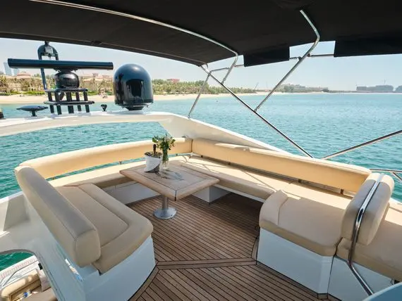 Aft lounge seating with sea views on Satoshi