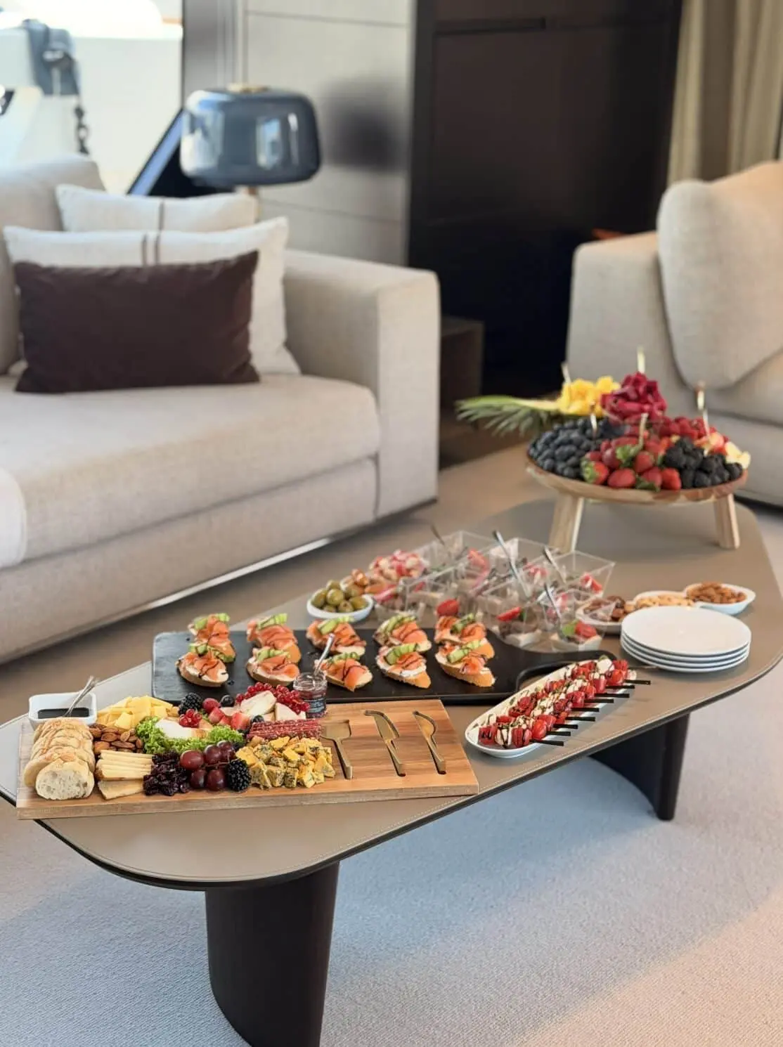 Birthday catering and dessert setup on luxury yacht in Dubai