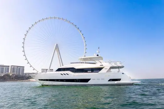 Cante 97 yacht cruising near Ain Dubai observation wheel