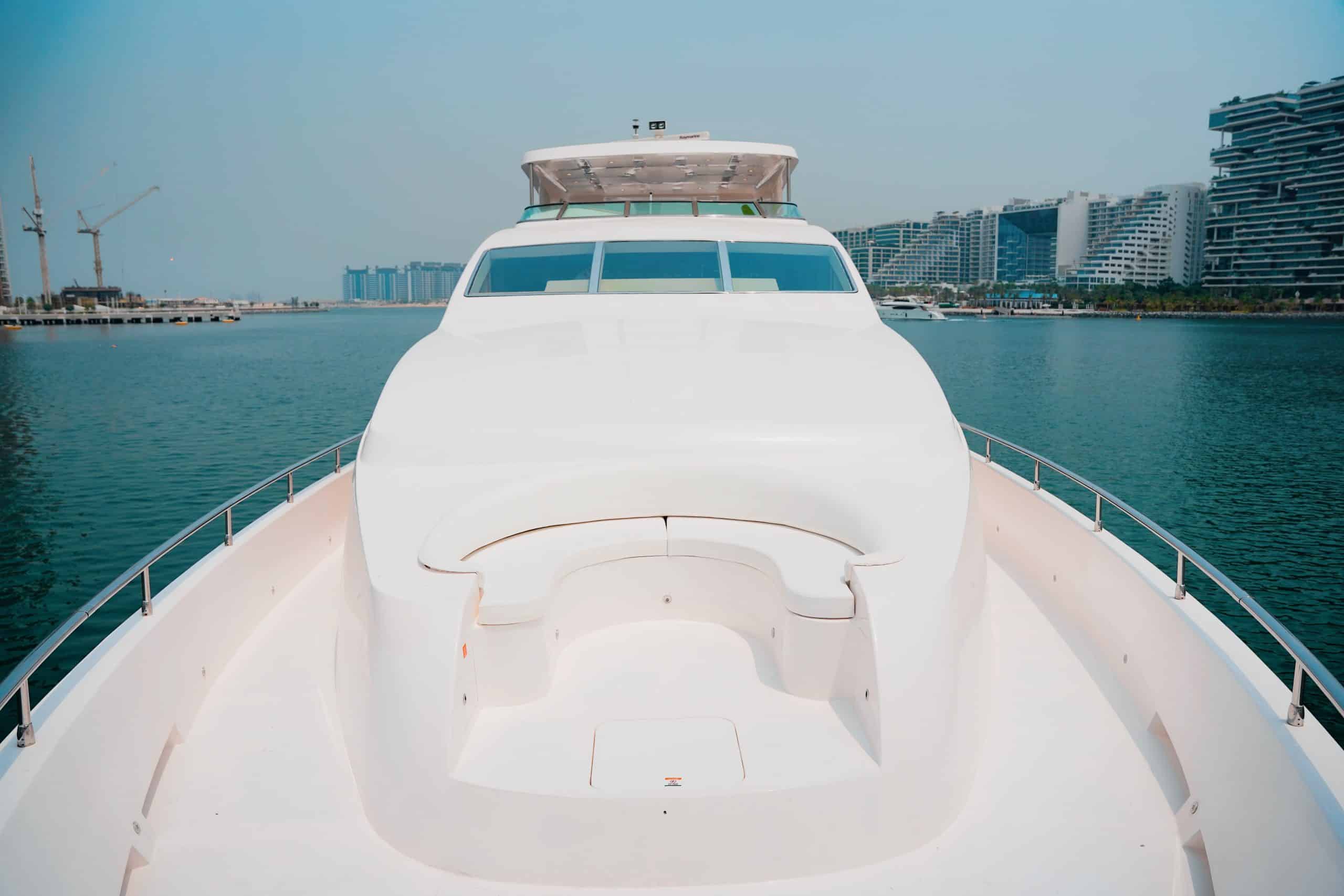 Luna 101 bow sunbed area with open sea views at Yas Marina Abu Dhabi