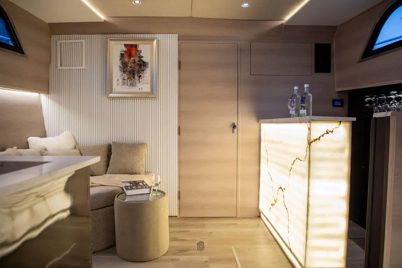 Luxury yacht bedroom cabin inside Zenith 64
